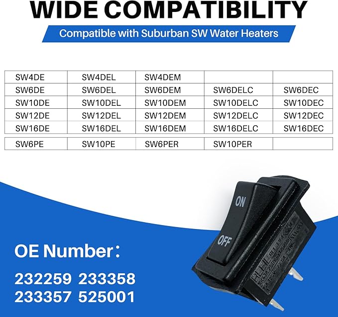 232362 RV Water Heater Switch Electric Element Part for Suburban SW Electric Series Water Heaters, 232259 Spare Assembly for SW-4/6/10/12/16-DE/DEC/DEL/DELC/DEM/PE/PER DSI Models, 233358