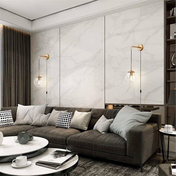 KCO Modern Globe Wall Sconce with Plug in Industrial Vintage Wall Lamp On/Off Switch Minimalist 1-Light Mounted Lamps for Bedroom Living Room Corridor (Clear & 2-Pack)