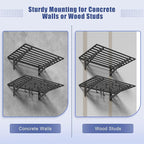 2-Pack 2x3ft Garage Shelving Wall Mounted, 2' x 3' Heavy Duty Garage Storage Shelves with Hooks, 400LB Capacity