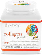 Youtheory Collagen Powder - Premium Collagen Supplement with Vitamin C & Biotin - Supports Healthy Hair, Nails, Skin & Joints* - Dairy, Soy & Gluten Free - Vanilla, 4.7 oz