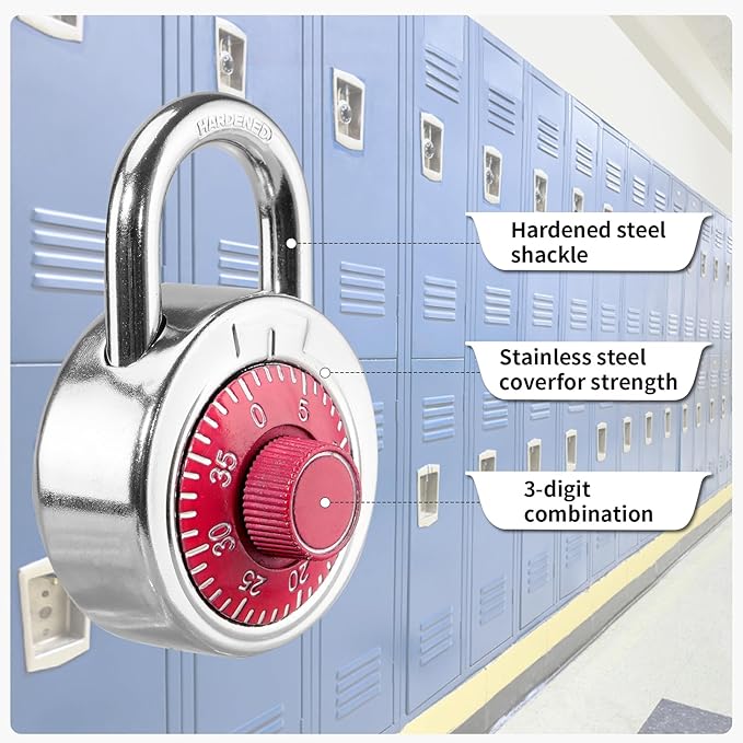 Combination Padlock 48 Pack, Fixed Dial Combination Padlock with Different Combinations, 2 in. Wide. Red Turntable, Lock for Gym & Locker, School, Toolbox, and More