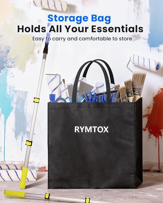 33PCS Paint Roller Kit with Extension Pole | 2–4 FT Pole | 9" & 4" Paint Rollers | Carry Bag | 4 Brushes & Tape | Professional Painting Supplies & Paint Brushes Set for Walls Ceilings and Home