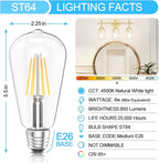 Ralbay ST64 Vintage LED Edison Bulbs 10 Pack, 60W Equivalent, Bright Natural White Light 4500K, Clear Glass E26 Medium Base