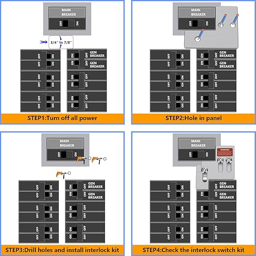 Generator Interlock Kit Compatible with Square D QO or Homeline 100 or 125 Amp Panels. 3/4 to 7/8 Inch Spacing Between Main and Branch Breaker, Safety Generator Interlock Kit(SQD100A)