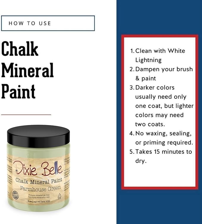 Dixie Belle Paint Company Chalk Finish Furniture Paint - Farmhouse Green (8 Fl Oz) - Matte Spring Green Chic Chalk Mineral DIY Furniture Paint