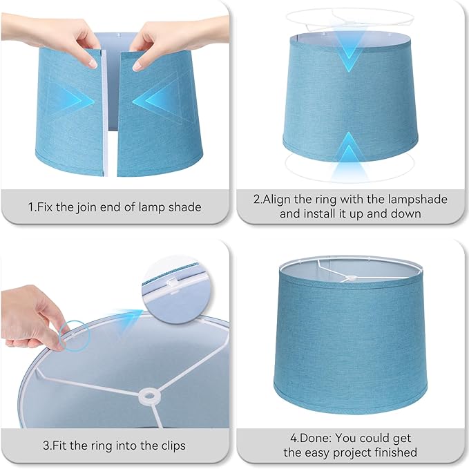 Lamp Shades Set of 2 - Drum Lampshades 11.4" x 12.9" x 9.8" Inches, Fabric Medium Replacement Lampshades for Table Lamp, Floor Lamp, Assembly Required, Spider,Linen