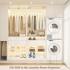 Unikito 50” W x 80'' H Closet Organizer Storage System with 2 Hanging Rod and 2 Wooden Drawers, Adjustable Shoes Rack, 4 Cubby Storage, Walk-in Closet Tower for Bedroom, Mudroom, and Entryway, White