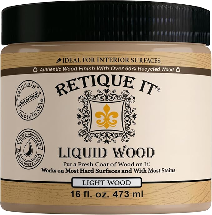 Retique It New and Improved Formula Liquid Wood Coatings - Stainable Primer - Paint It then Stain it (Light Wood, Medium)