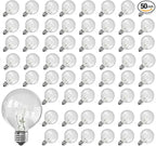 Abeja G40 Replacement Light Bulbs,Clear Globe Bulb fits E12 C7 Candelabra Screw Base Sockets, 1.5 Inch 5 watt Clear Glass Incandescent Bulbs for Indoor Outdoor Patio Decor, Warm White-50 Pack