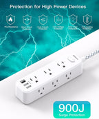Mifaso Extension Cord, Surge Protector Power Strip, Long Extension Cord with 9 Outlets 3 USB Ports, Extension Cord with Multiple Outlets, USB Power Strip for Dorm Room Essentials, College(10FT, White)