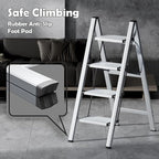 Taranta 4 Step Ladder,Aluminum Lightweight Folding 4 Step Stool with Anti-Slip Wide Pedal,330lbs Capacity Step Ladder for Household,Kitchen,Office - Silver