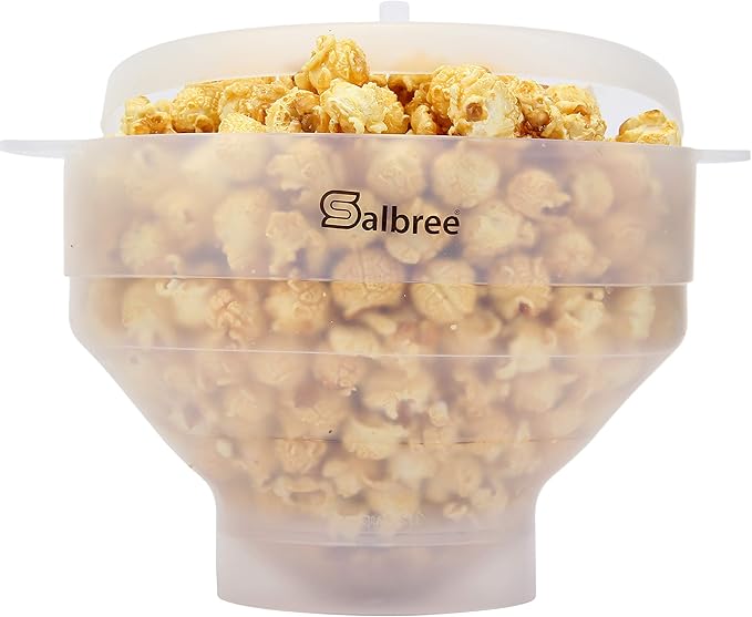 The Original Salbree Collapsible Silicone Microwave Popcorn Popper Maker Machine, Microwavable Bowl Holds 16 Cups, Uses Hot Air and Oil Always Optional - The Most Colors Available (Transparent)