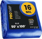 PROTARP Extra Heavy Duty 16 Mil Tarp Cover, Waterproof, UV Resistant, Rip and Tear Proof, Poly Tarpaulin with Reinforced Edges for Roof, Camping, Patio, Pool, Boat. (Blue 50′ X 100′)