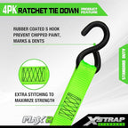 XSTRAP STANDARD Ratchet Tie Down Straps 4Pk 15Ft 1500Lb Break Strength, Cargo Straps for Moving Appliances, Lawn Equipment, Motorcycle, Includes 4 Soft Loops