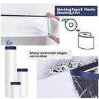 ADHES Painters Plastic with Tape, 102 inch x 90 feet x 3 Rolls Painters Tape with Plastic Attached, Pre Taped Masking Film for Automotive Painting Covering