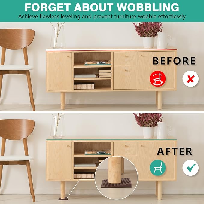 Furniture Leveler 24pcs Kit Size Variety | Multi-Purpose Rubber Shim for Leveling Feet Stable | Anti-Wobble Pad for Uneven Table, Dresser Leg, Toliet and More Furniture | Prevent from Wobbling