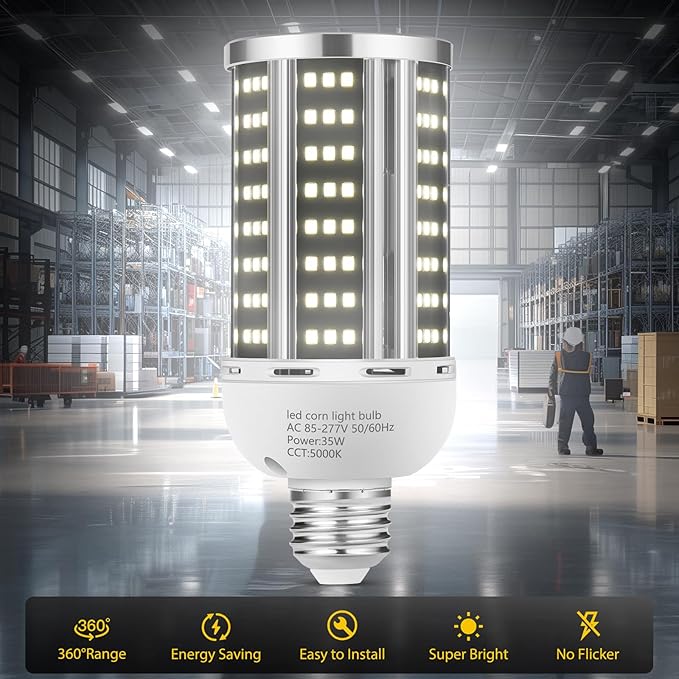 35W 6 pack LED Corn Light Bulb,(300W Equivalent ) Commercial Grade Daylight 5000K E26/E39 5000LM Medium Mogul Base LED Lamp,Large Area Lights For Outdoor Indoor Garage Warehouse Factory Bay Light