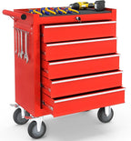 5-Drawer Rolling Tool Chest Toolbox, Rolling Tool Box with Wheels, Tool Chest with Keyed Locking System and Drawer Liners, Tool Box Organizer for Garage, Warehouse, Workshop(Red)