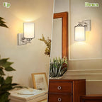 Set of 2 Wall Sconces for Bathroom, Modern Vanity Light Fixtures, Nickle Wall Mount Lighting Lanterns, Farmhouse Wall Lights with Double Clear Glass Shade for Bedroom Living Room Mirror Hallway