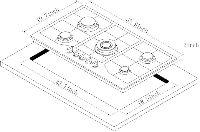 34 Inch Gas Cooktop Stainless Steel Built-in 5 Burners Gas Stovetop LPG/NG Convertible Gas Stove Top Dual Fuel Gas Hob DM5808