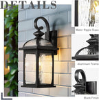 zeyu Large Outdoor Wall Fixture Lights, 22 Inch Exterior Porch Wall Lantern for Patio Porch, Die-Cast Aluminum with Water Ripple Glass, Black Finish, ZD100B-M BK-WP