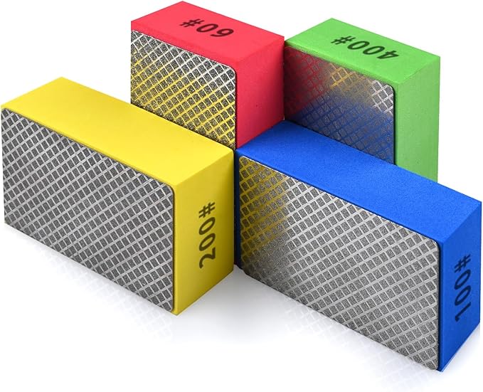 4pcs Diamond Hand Polishing Pads for Ceramic Tile Glass Grinding,Sanding Blocks Polishing 60#,100#,200#,400#