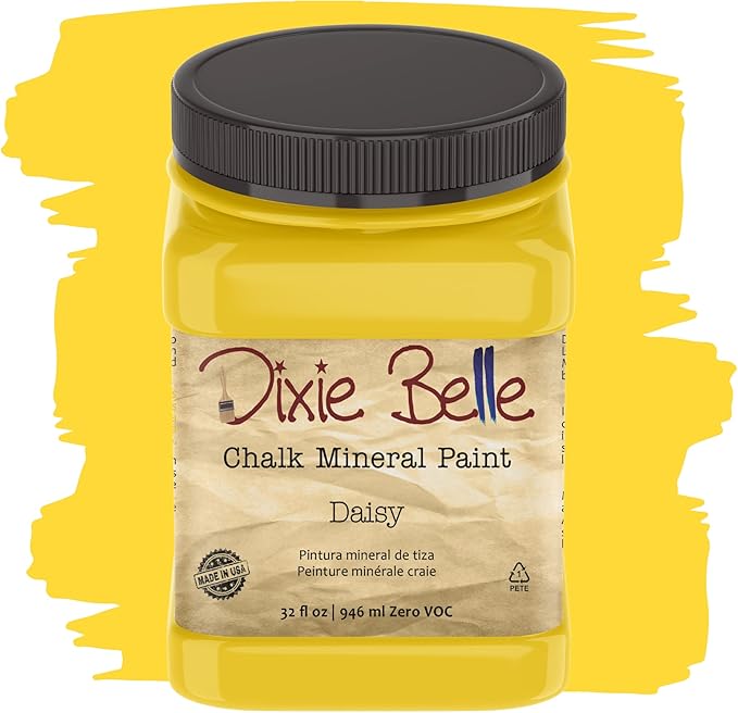 Dixie Belle Paint Company Chalk Finish Furniture Paint - Daisy (32oz) - Matte Vibrant Yellow Chic Chalk Mineral DIY Furniture Paint