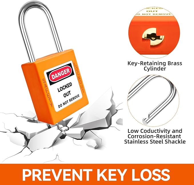 Lockout Tagout Locks Set - 10pcs Orange OSHA Compliant, Safety Padlocks for Electrical Lockout Tag Out Kits, Keyed Different