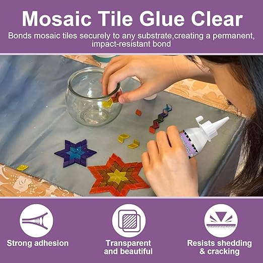 200g Mosaic Tile Glue Clear, Mosaic Adhesive, Strong Bond, Fast Drying, Waterproof, Non-Toxic, Perfect for DIY Tile Art Projects & Craft Enthusiasts