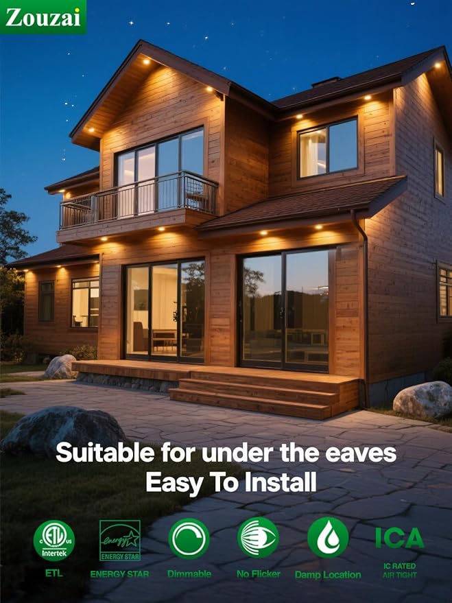 zouzai 6 inch 5CCT Gimbal Led Recessed Lights, 360°+90° Adjustable Directional Recessed Lighting, 2700K/3000K/3500K/4000K/5000K Dimmable Retrofit Eyeball Can Lights with Jbox, ETL(White, 6 Pack)