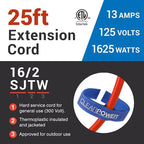 Clear Power 16 Gauge 3Prong Cords (16/2-2-Prong Polarized, Orange, 25 ft)