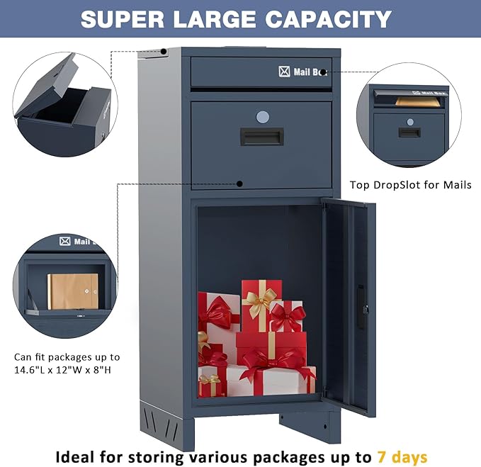 Package Delivery Boxes for Outdoor, Parcel Drop Boxes for Outside with Anti-Theft Design,Parcel Mailbox is Weatherproof, Rustproof,Suitable for Home/Office/Shop Non-installation (15.5*15.5*38 in )