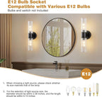 Bathroom Light Fixtures 2-Light, Modern Vanity Light for Bathroom, Wall Sconce, Bath Light with Glass Rods Shades for Mirror Bedroom Hallway (Black)