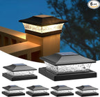 APONUO Solar Post Cap Lights 6 Pack, Waterproof Outdoor LED Deck Lights for 4x4, 5x5, 6x6 Wood Fence & Vinyl Posts, 2 Color Modes (Warm/Cool), All-Night Lighting, Auto On/Off, Patio Garden Yard Decor