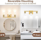 3-Light Bathroom Light Fixtures, 19" Modern Vanity Lights Over Mirror with Clear Glass Shades, Gold Light Fixture, Classic Wall Light Fixture for Mirror Living Room Cabinet Bedroom Porch