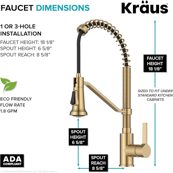 KRAUS Britt Commercial Style 2-Function Single Handle Pull Down Kitchen Faucet in Spot-Free Brushed Brass, KPF-1693BB