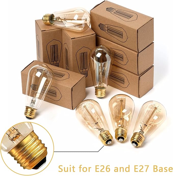 Antique Edison Light Bulbs 110V 60W 6 Pack, ST64 Decorative Incandescent Bulb 280LM 2200K Amber, Dimmable E26/E27 Base Vintage Bulbs Incandescent Light Bulbs for Chandeliers Wall Sconces