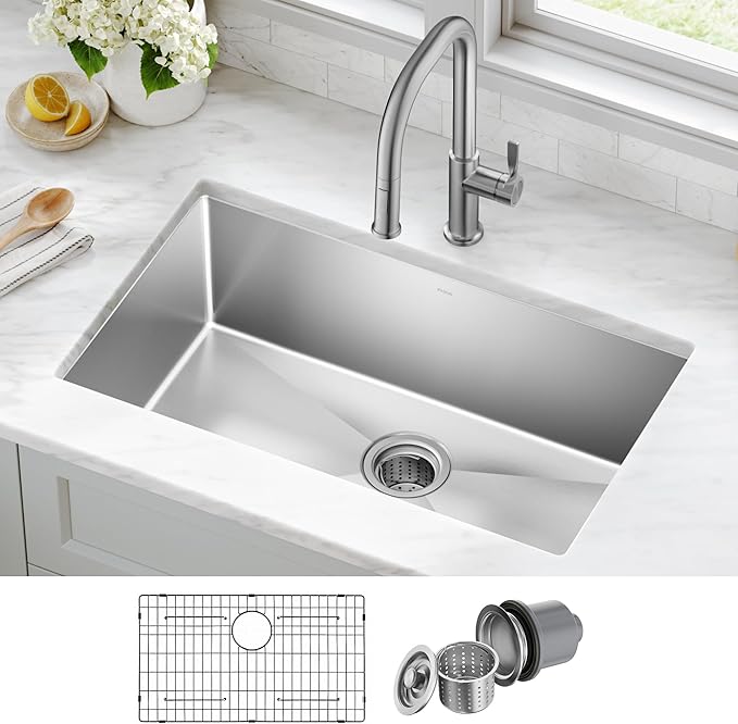 KRAUS Standart Pro 30 -inch Undermount Single Bowl 16 Gauge Stainless Steel Kitchen Sink, KHU100-30