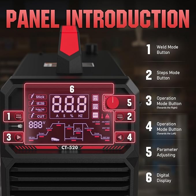 YESWELDER CT-520 Tig Welder & Plasma Cutter, 5-In-1 CUT/HF TIG/Pulse TIG/Spot Welding/Stick, 200A TIG and Stick & 50A Plasma Cutting, 110/220V Dual Voltage Multifunctional Welding Machine