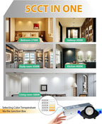 zouzai 2 Inch 5CCT Gimbal Black Led Recessed Lighting with Junction Box, 360°+90° Adjustable Led Recessed Lights, 2700K/3000K/3500K/4000K/5000K, 5W Eqv 50W, 550LM Brightness - ETL (Black, 6 Pack)