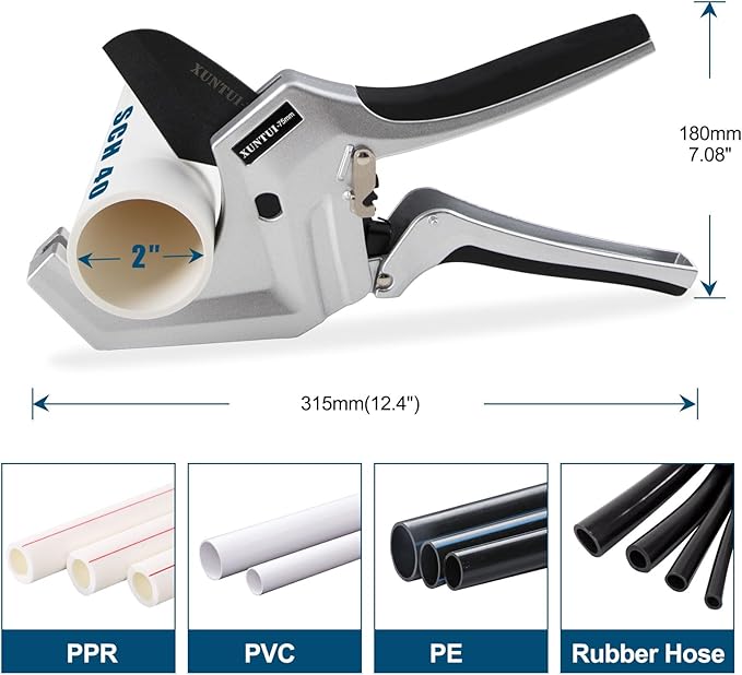 Ratcheting PVC Pipe Cutter - Cuts Up to 3" OD (2" Sch 40/80 Pipe) | SKD5 Steel Blade for Smooth Burr-Free Cut | Professional Plumbing Tools for DIY, Gardening(Silver Gray,75MM)