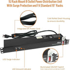 Tecmojo 1U Rack-Mount Horizontal 8-Outlet Power Strip UL Listed PDU with Surge Protection 6ft Cord Power Distribution for IT and Network Server Racks
