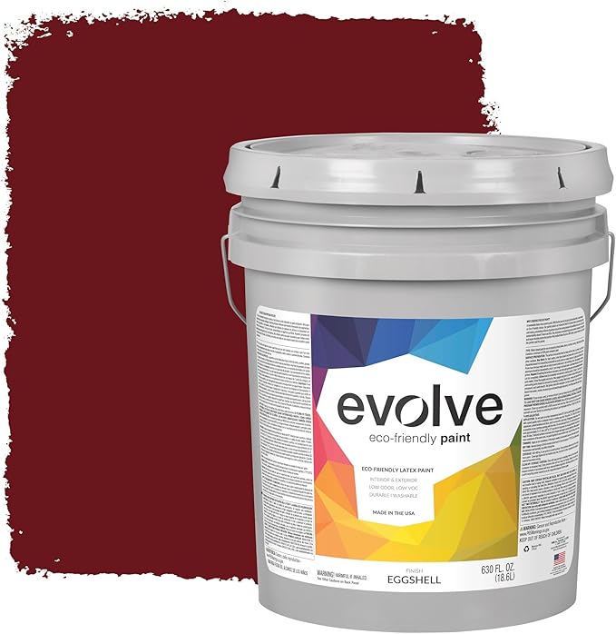 EVOLVE Paint & Primer: Environment-friendly, Low Sheen with One-coat Coverage for Interior & Exterior surfaces (Burgundy, 5-Gallon)