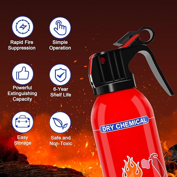 6 Pack ABC Dry Chemical Fire Extinguishers, Portable Dry Powder Fast-Acting Fire Extinguisher with Mount, Suitable for Home, Car, Boat, Truck, Electrical, Grease Fires
