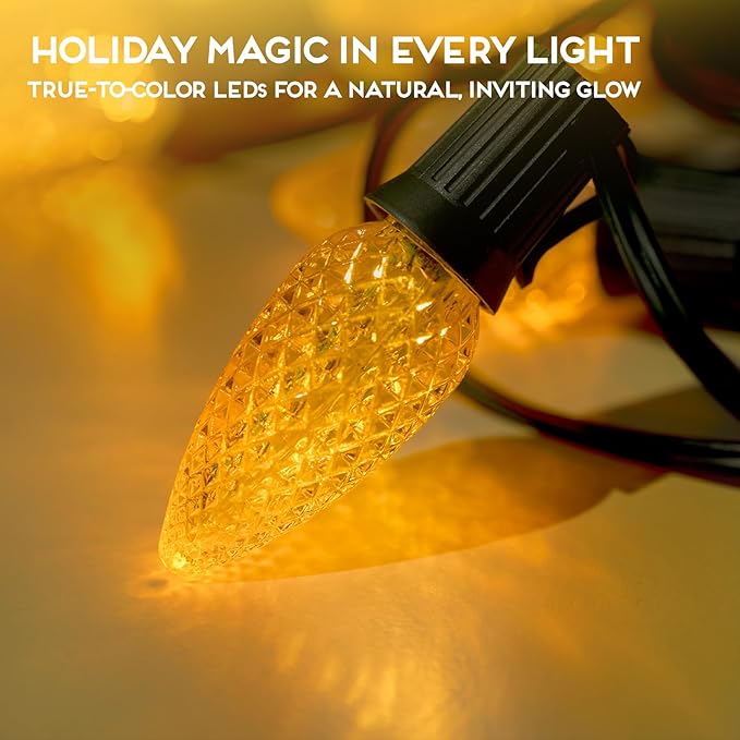 HLO Lighting Set of 25 Yellow C9 Faceted LED Christmas Light Bulbs for Indoor & Outdoor Use | Durable Replacement Bulbs