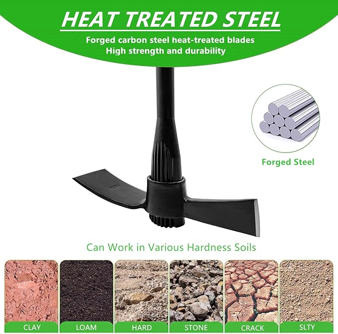Garden Pick Cutter Mattock, 36" Heavy Duty Pick Axe with Forged Heat Treated Steel Blades Hoe for Weeding, Prying and Chopping, Digging Tool with Fiberglass Handle (5LB-with 36" Fiberglass Handle)