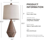 PoKat 20.25" Retro Farmhouse Table Lamp Set of 2 - Living Room & Bedroom Rustic Linen Bedside Nightstand Lamps for Kids, Study, Office - Resin, Suitable for Small Places