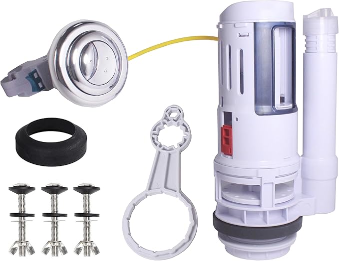 2-Inch Toilet Flush Valve Dual Flush Valve Replacement with Push Button Converter Toilet Tank to Bowl Bolt Kits Water-Saving Toilet Repair Kit, White