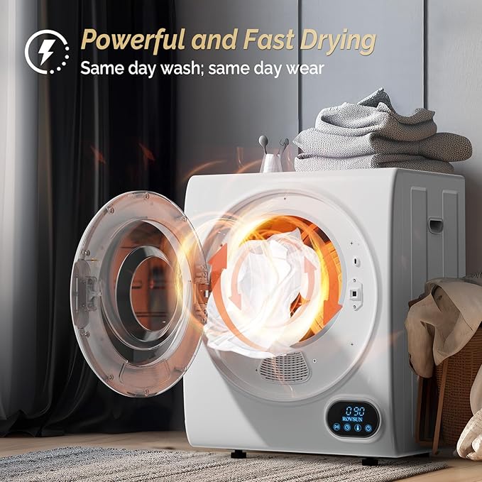ROVSUN Portable Clothes Dryer, 110V 850W High End Front Load Laundry Tumble Dryer, 1.5 cu.ft Electric Dryer with Stainless Steel Tub & LCD Touch Panel for Apartment, Dorm
