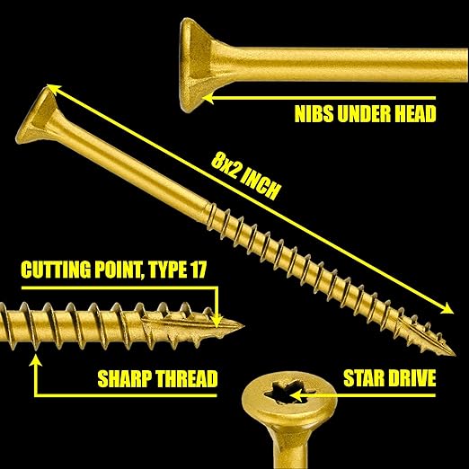 #8 x 2'' Wood Screws by Grindy (400pack/2.8LBS) – Self-Drilling Deck Screws I Rust Resistant I Quick Drive & Fast Grip I for Cabinet, Furniture & Other Projects I Bit Included